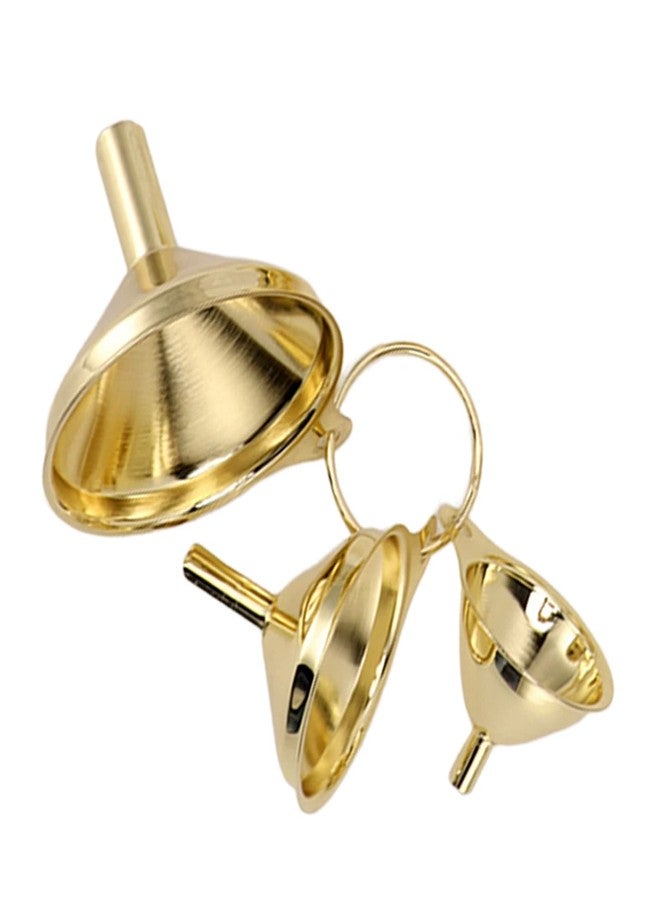 Estink 3 Piece Golden Stainless Steel Funnel Set Multi Size Kitchen Tools for Liquids Oils Gold Finish - Image 4