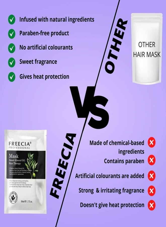 FREECIA Professional Hair Mask for Dry & Damaged Hair with Sweet Almond Oil, Prevents Hair Loss & Breakage, Locks Moisture, Scalp Care, Soft and Shiny Hair, Suitable for Men & Women - 50ml - Image 5