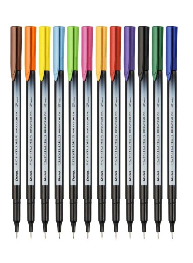 Pentel S40 Pointliner Marker Set | Durable Tip & Non-Toxic Ink | Waterbased Fade Resistant Pigment Ink | Ideal for Craft, Drawing, Writing & Marking, 12 Shades (Multicolor) - Image 1
