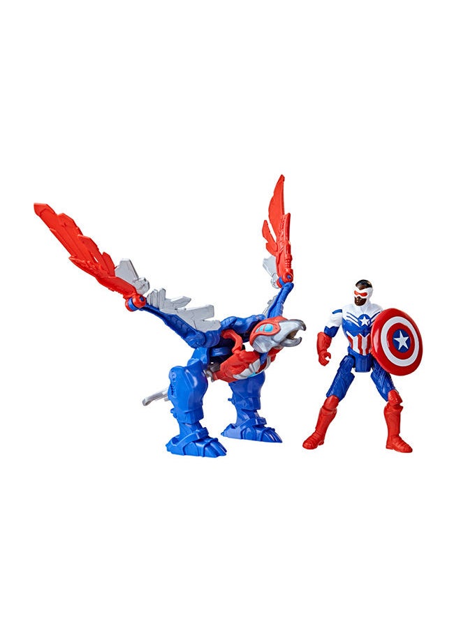 MARVEL CLASSIC Marvel Mech Strike Mechasaurs, 4-Inch Captain America with Redwing Mechasaur Action Figures  - Image 1