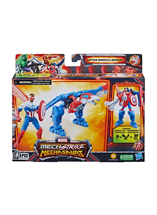MARVEL CLASSIC Marvel Mech Strike Mechasaurs, 4-Inch Captain America with Redwing Mechasaur Action Figures  - Image 4