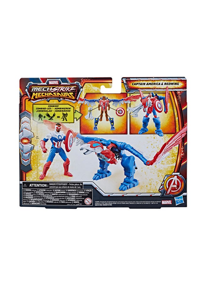 MARVEL CLASSIC Marvel Mech Strike Mechasaurs, 4-Inch Captain America with Redwing Mechasaur Action Figures  - Image 3