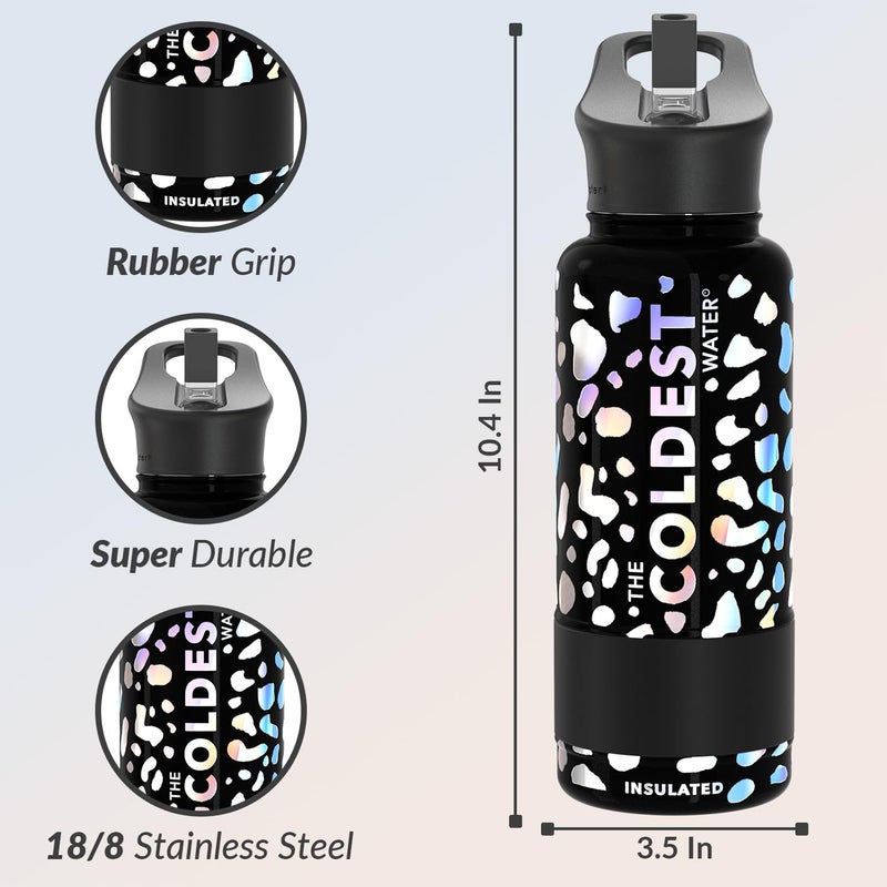 THE COLDEST WATER COLDEST Sports Water Bottle -32 oz (Straw Lid)  Leak Proof  Vacuum Insulated Stainless Steel  Hot Cold  Double Walled  Thermo Mug  Metal Canteen (32 oz  Moonlight Leopard) - Image 5