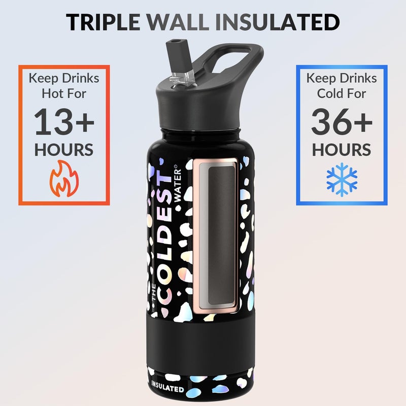 THE COLDEST WATER COLDEST Sports Water Bottle -32 oz (Straw Lid)  Leak Proof  Vacuum Insulated Stainless Steel  Hot Cold  Double Walled  Thermo Mug  Metal Canteen (32 oz  Moonlight Leopard) - Image 2