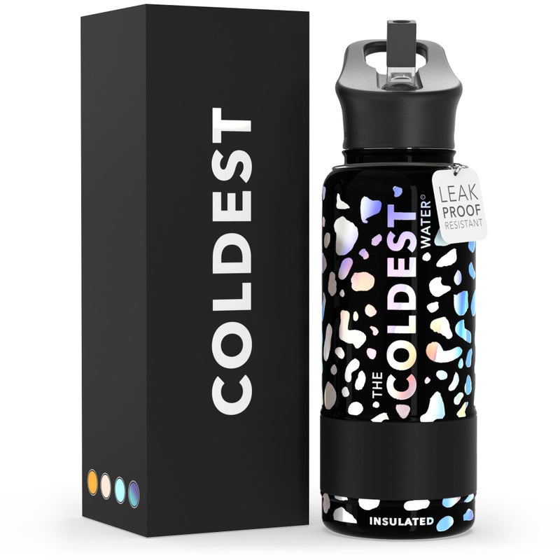 THE COLDEST WATER COLDEST Sports Water Bottle -32 oz (Straw Lid)  Leak Proof  Vacuum Insulated Stainless Steel  Hot Cold  Double Walled  Thermo Mug  Metal Canteen (32 oz  Moonlight Leopard) - Image 1