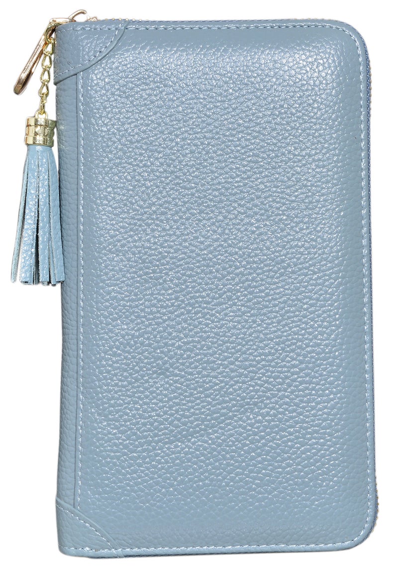 Easyoulife Credit Card Holder Wallet Womens Zipper Leather Case Purse RFID Blocking (Light Blue) - Image 2