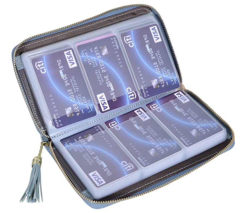 Easyoulife Credit Card Holder Wallet Womens Zipper Leather Case Purse RFID Blocking (Light Blue) - Image 4
