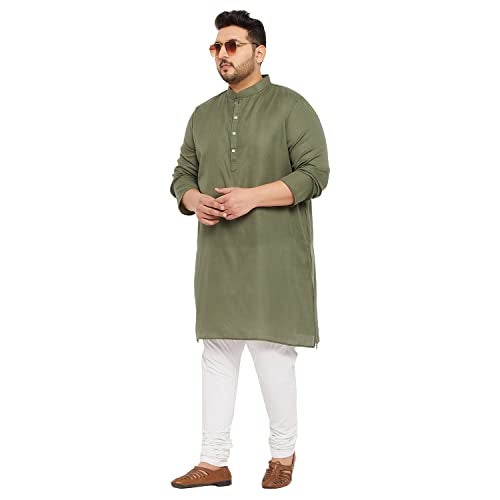 Bigbanana Plus Size Men's Regular Fit Kurta (Ullas-Olive,Olive,5XL) - Image 2