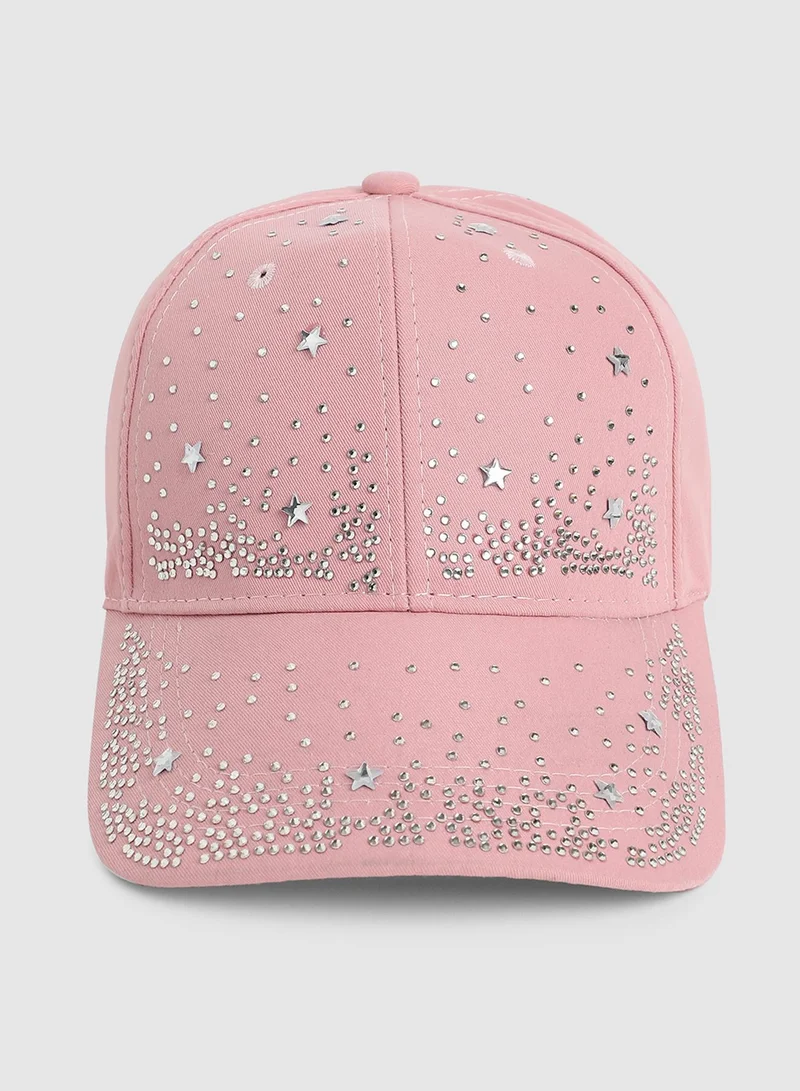 صوص هاوت قبعة بيسبول جالاكسي مرصعة بالكريستال - وردي فاتح