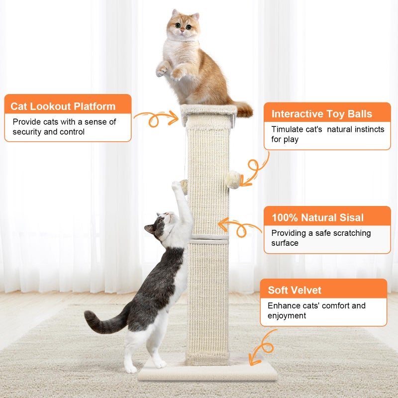 SOCATER Cat Scratching Post 33 Inch Nature Sisal Cat Scratch Post for Indoor Cats, Large Cat Scratcher Protect Your Furniture, for All Breeds - Image 4