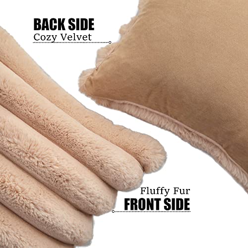 Neelvin Camel Faux Fur Cozy Soft Striped Decorative Throw Pillow Covers 18x18 inch Set of 2Velvet Pillowcase Cushion Case for Sofa Couch - Image 3