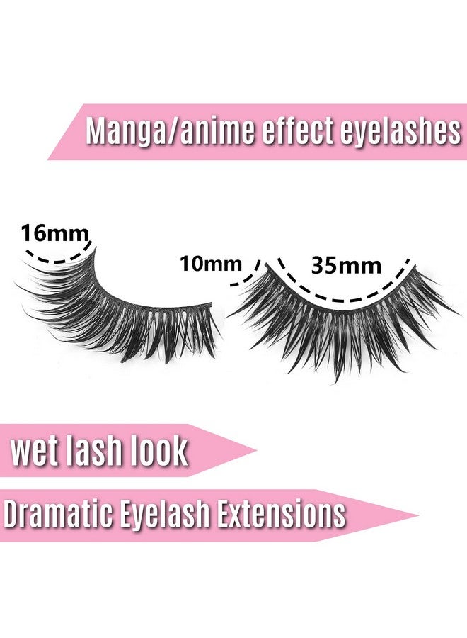 DSLONG 10 Pairs Manga Lashes Wet Look Lashes Effect Cat Eye Lashes Extension Fluffy Spiky Mink Lashes Japanese Cosplay Styles Anime Fake Eyelashes Reusable - Image 3
