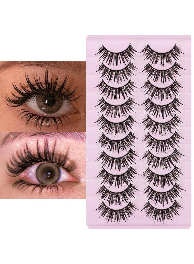 DSLONG 10 Pairs Manga Lashes Wet Look Lashes Effect Cat Eye Lashes Extension Fluffy Spiky Mink Lashes Japanese Cosplay Styles Anime Fake Eyelashes Reusable - Image 2