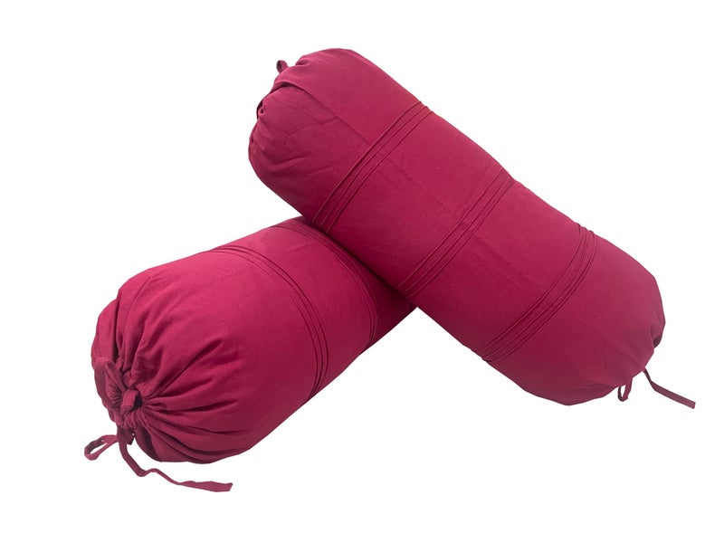 Swayam Set of 2 Cotton Bolster Cover | 30x30 Inch | Soft Breathable Masnad Cover 200TC | Durable & Washable | Solid Bolster Cover for Diwan, Bed & Sofa - Maroon - Image 2