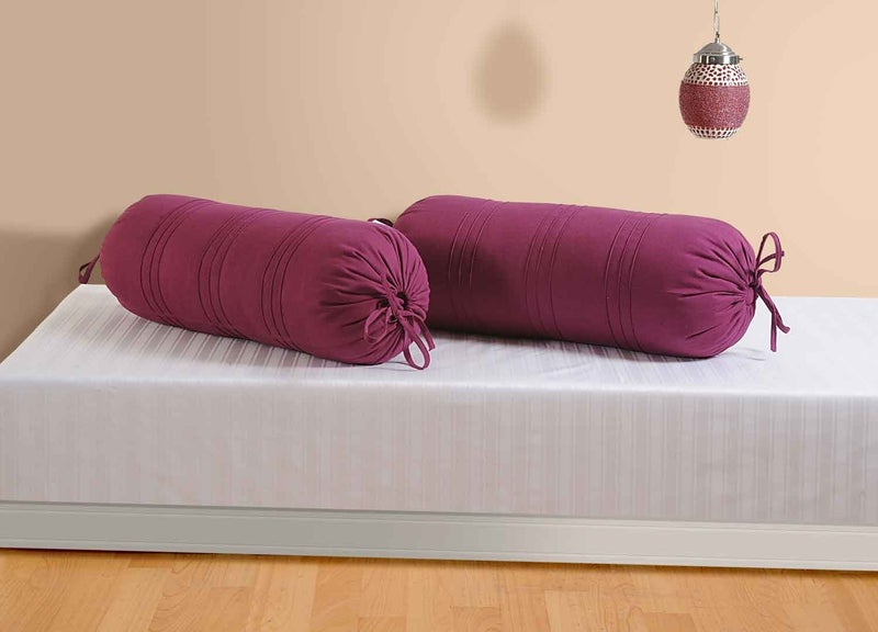 Swayam Set of 2 Cotton Bolster Cover | 30x30 Inch | Soft Breathable Masnad Cover 200TC | Durable & Washable | Solid Bolster Cover for Diwan, Bed & Sofa - Maroon - Image 1