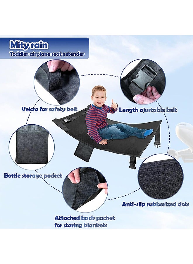 Airplane Seat Extender for Kids, Portable Travel Airplane Footrest, Baby Airplane Bed with Side Pockets, Flying Travel Essentials with Extended Area 11*4.7 in for Leg Rest  Lie Down (Black) - Image 3