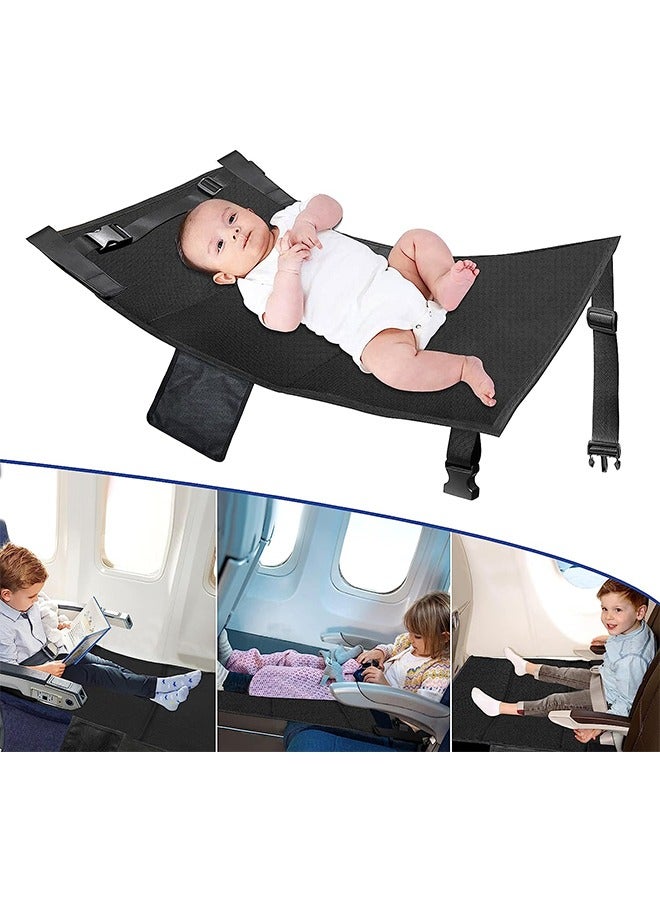 Airplane Seat Extender for Kids, Portable Travel Airplane Footrest, Baby Airplane Bed with Side Pockets, Flying Travel Essentials with Extended Area 11*4.7 in for Leg Rest  Lie Down (Black) - Image 1