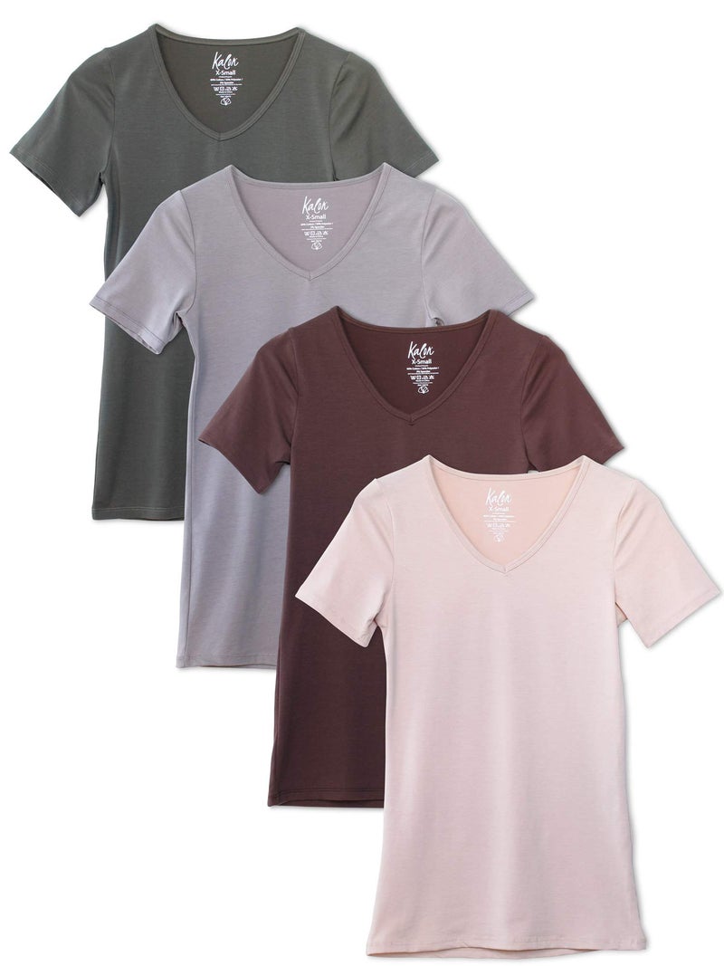 Kalon Womens 4Pack VNeck TShirt Base Layer Small Earth Tones