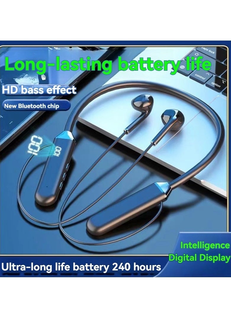 Generic Digital display wireless bluetooth hanging neck headset digital display stereo bluetooth sports headset black  - Image 1