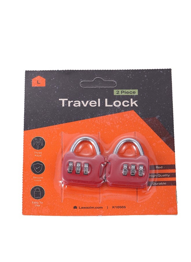 LAWAZIM Travel lock - Red 2 Piece | Digit Combination Padlocks with a Hardened Steel Shackle - Travel Locks for Suitcases & Baggage  - Image 4