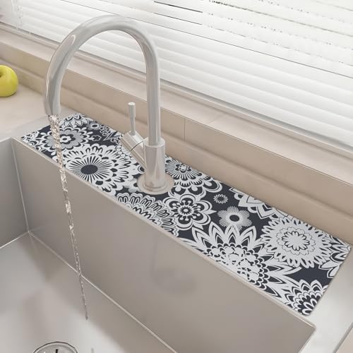 yrhsnclsdg 24" X 5.5" Kitchen Sink Splash Guard Faucet Mat Mandala Super Absorbent Fast Drying Faucet Guard & Draining Mat Sink Splash Guard Behind Faucet for Kitchen, Bathroom - Image 1