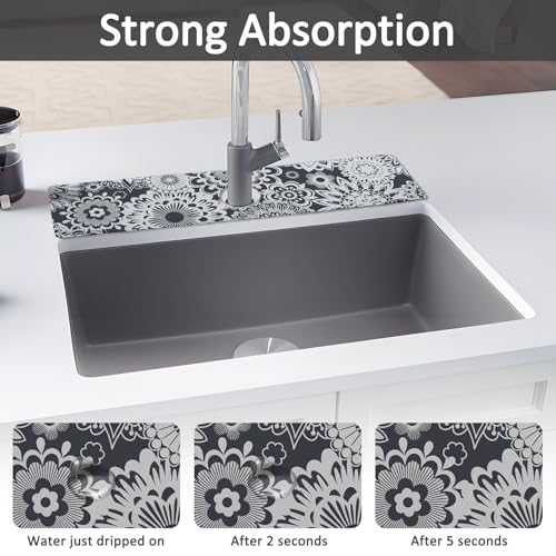 yrhsnclsdg 24" X 5.5" Kitchen Sink Splash Guard Faucet Mat Mandala Super Absorbent Fast Drying Faucet Guard & Draining Mat Sink Splash Guard Behind Faucet for Kitchen, Bathroom - Image 3