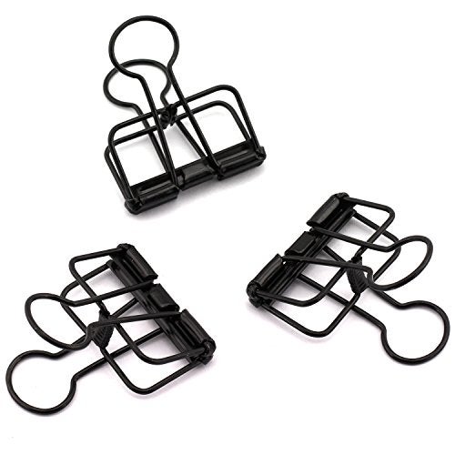 BOGZON 12-Pack Medium Metal Wire Binder Clips, Office Supplier School Accessories,Colorful Hollow Out Paper Organizer, Paper Binder Clip (Black) - Image 1