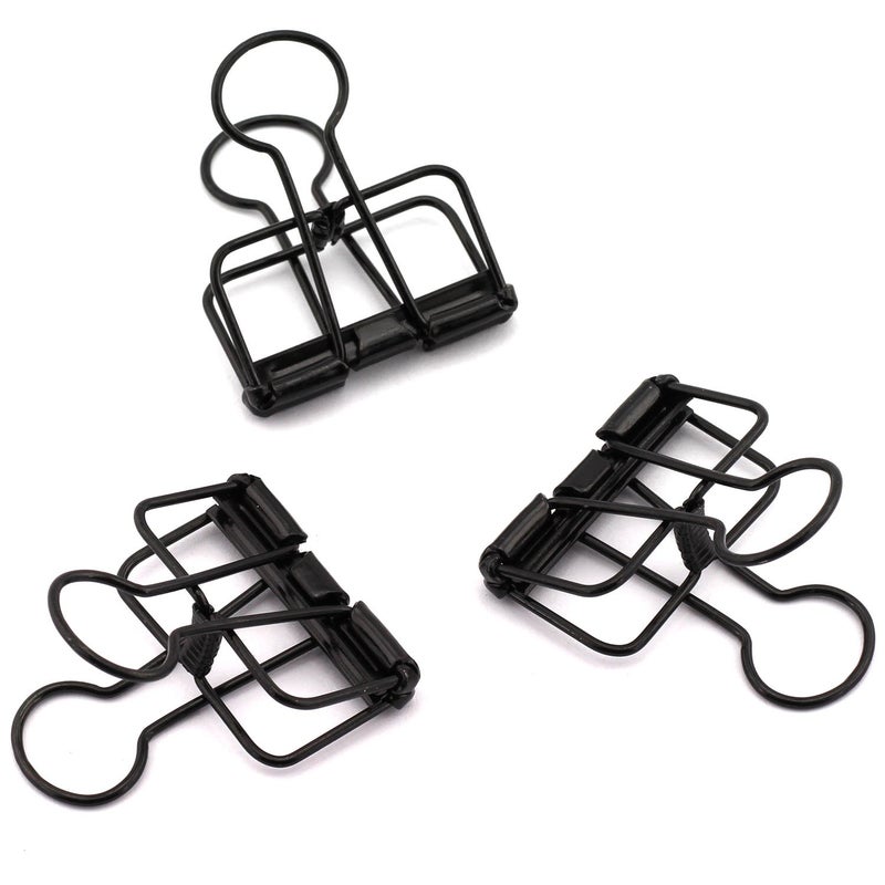 BOGZON 12-Pack Medium Metal Wire Binder Clips, Office Supplier School Accessories,Colorful Hollow Out Paper Organizer, Paper Binder Clip (Black) - Image 3