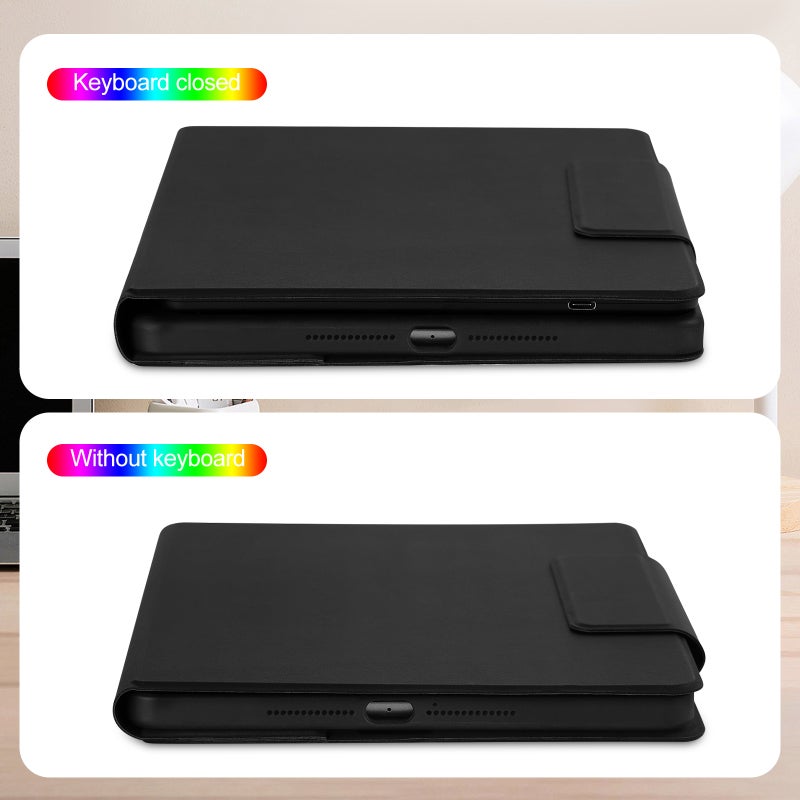 غلاف لوحة مفاتيح مغناطيسية: مقاس 10.2/10.9/11 بوصة - مادة ABS سوداء - مفاتيح مرنة - منصة دعم بثلاث مستويات - موضع بطاقة - لوحة مفاتيح لمس مع اختصارات لأجهزة iPad، iPad Air، iPad Pro للاستخدام المكتبي - Image 4