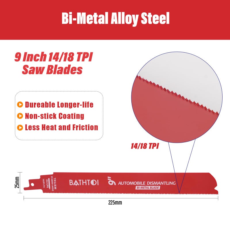 BATHTOI 25 Pack 9 Inch 14/18 Tpi Reciprocating Saw Blades for Metal Cutting, Carbide Alloy Steel Sawzall Blades for Automobile Dismantling with 8% Cobalt for Longer Life and Faster Cutting Speed - Image 2