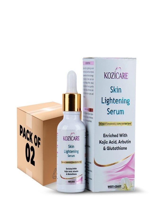 Kozicare Skin Lightening Serum Enriched With Kojic Acid, Arbutin and Glutathione | Maximum Strength Brightening for Face, Neck & Body - Dark Spots, Hyperpigmentation - 30ml (Pack of 2) - Image 1