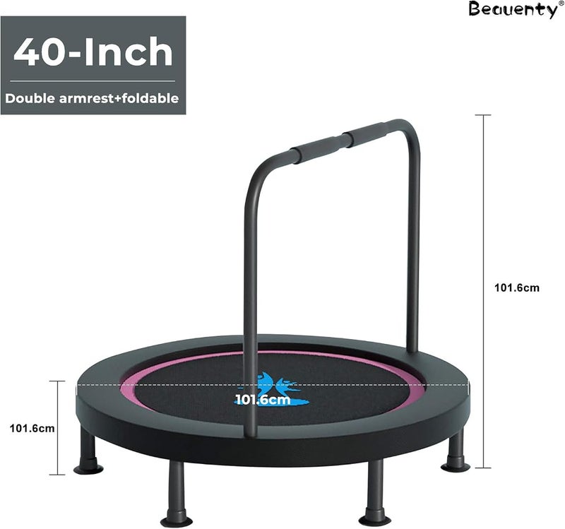 Beauenty 40/48 Inch Trampoline, T Shape Trampoline with Height Adjustable Foam Handle, Indoor Silent Rebounder Exercise Trampoline for Adult Kids Fitness - Image 2