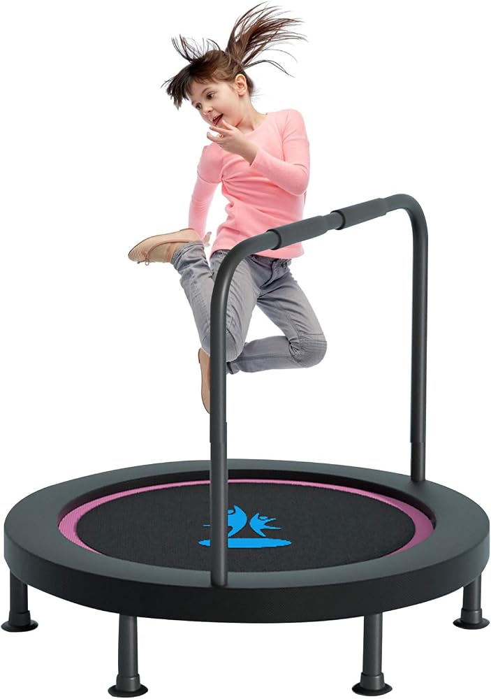Beauenty 40/48 Inch Trampoline, T Shape Trampoline with Height Adjustable Foam Handle, Indoor Silent Rebounder Exercise Trampoline for Adult Kids Fitness - Image 1