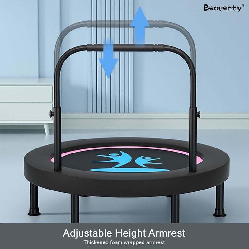 Beauenty 40/48 Inch Trampoline, T Shape Trampoline with Height Adjustable Foam Handle, Indoor Silent Rebounder Exercise Trampoline for Adult Kids Fitness - Image 4