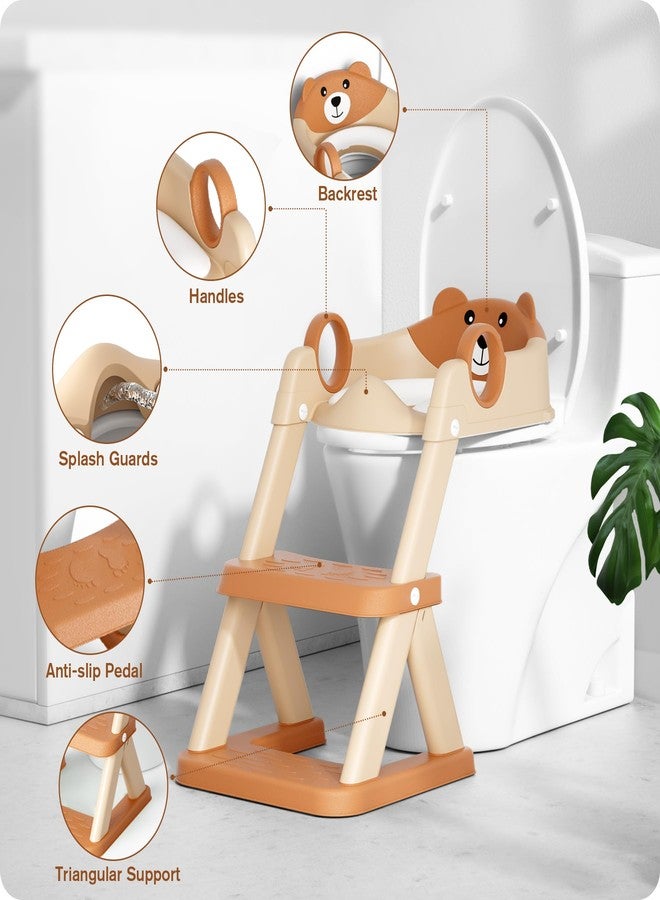 Rabb 1st Potty Training Seat, Upgrade Toddler Toilet Seat for Kids Boys Girls, 2 in 1 Potty Training Toilet, Splash Guard Anti-Slip Pad Step Stool(Brown) - Image 2