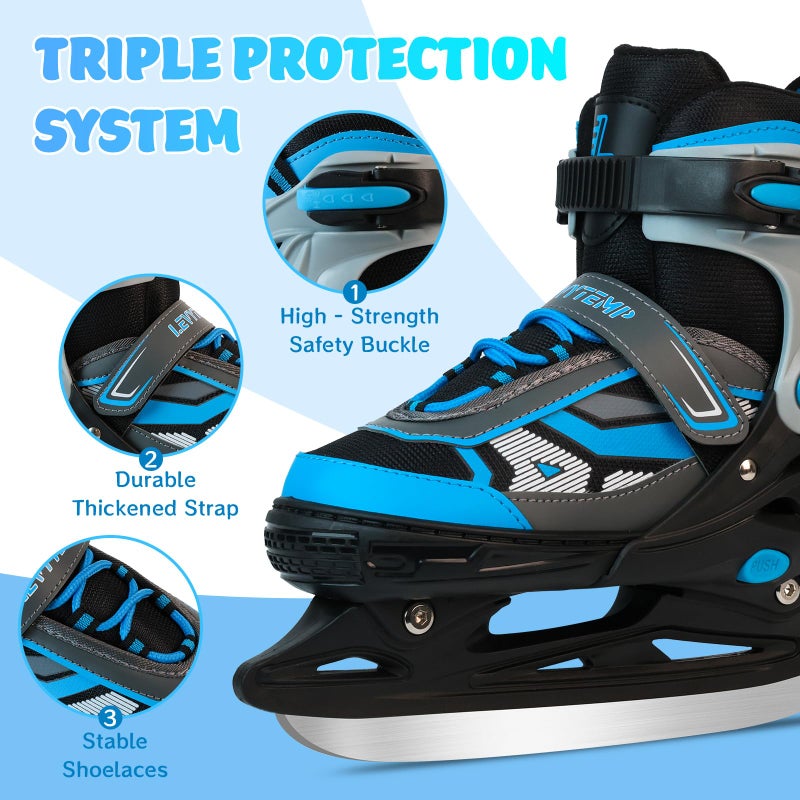 LEVYTEMP Adjustable ice Skates for Kids Boys Girls, 4 Size Triple Protection Beginner Figure Blades with Ankle Support for Outdoor and Rink,Blue - Image 4