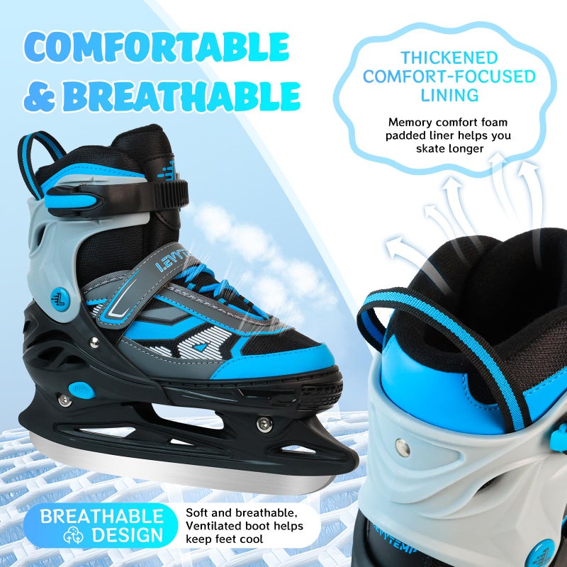 LEVYTEMP Adjustable ice Skates for Kids Boys Girls, 4 Size Triple Protection Beginner Figure Blades with Ankle Support for Outdoor and Rink,Blue - Image 5
