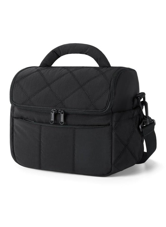 Quilted Insulated Lunch Bag with Shoulder Strap, Reusable Lunch Tote for Women Men, Perfect for Work/School/Picnic( Black )  - Image 2