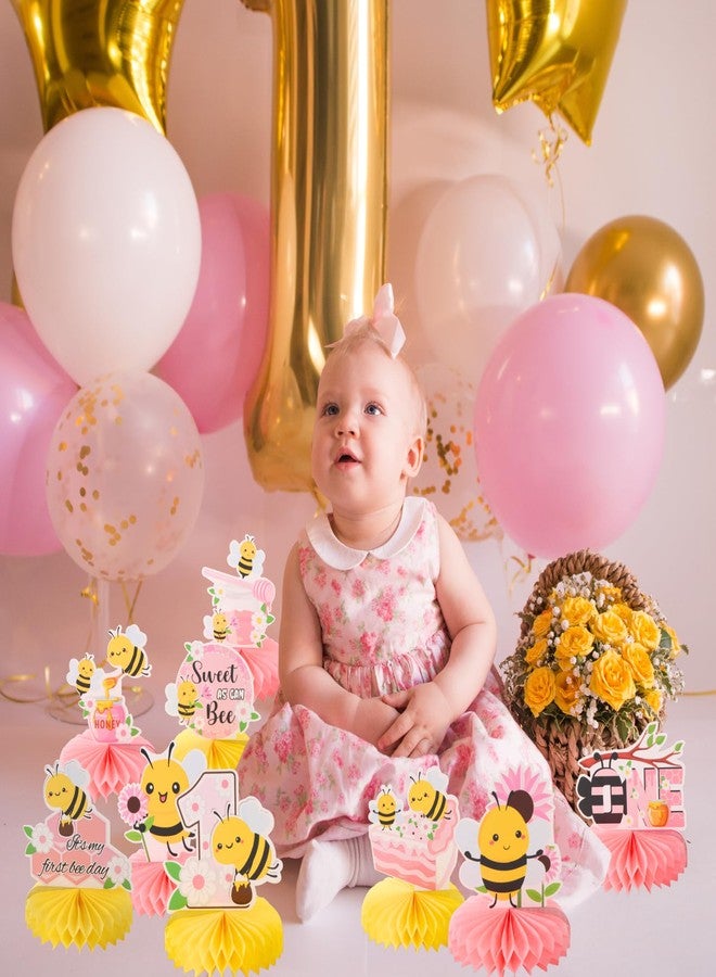 RANERVZ 9pcs Happy 1st Bee Day Honeycomb Centerpieces Bumble Bee First Birthday Party Table Decorations Pink It's My 1st Bee Day Table Centerpiece for Girl Baby Shower Sweet as can Bee Table Topper Sign Decor - Image 4