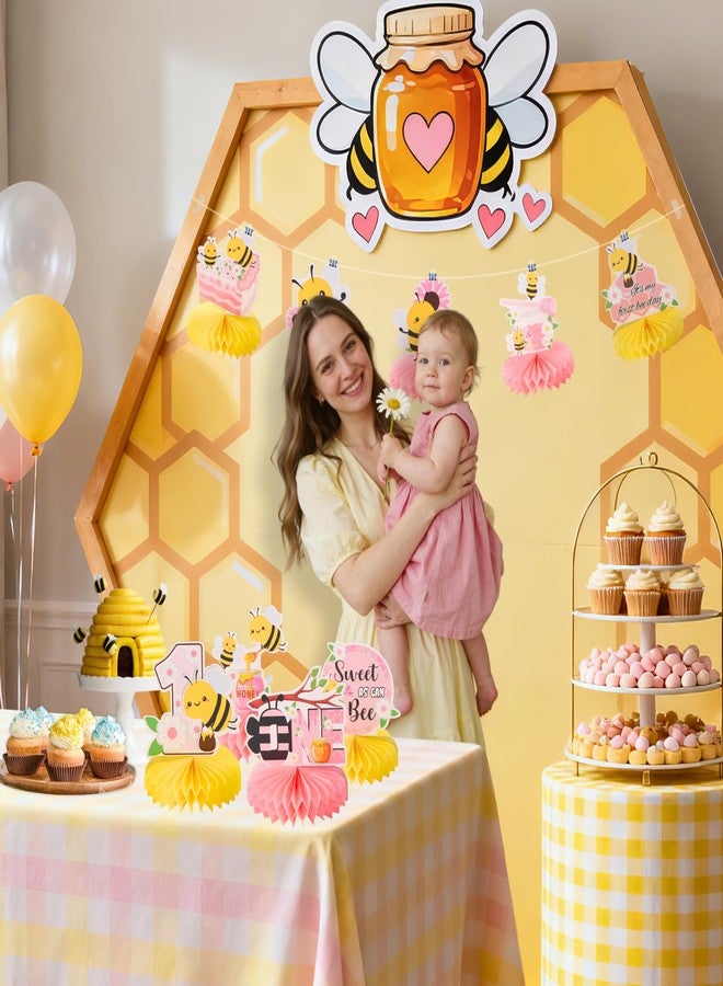 RANERVZ 9pcs Happy 1st Bee Day Honeycomb Centerpieces Bumble Bee First Birthday Party Table Decorations Pink It's My 1st Bee Day Table Centerpiece for Girl Baby Shower Sweet as can Bee Table Topper Sign Decor - Image 3