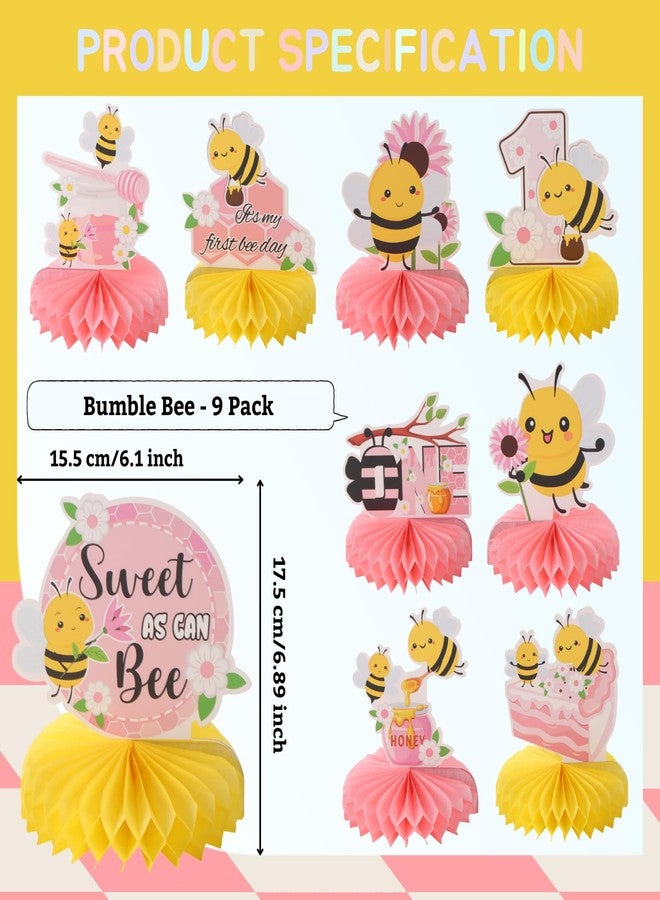 RANERVZ 9pcs Happy 1st Bee Day Honeycomb Centerpieces Bumble Bee First Birthday Party Table Decorations Pink It's My 1st Bee Day Table Centerpiece for Girl Baby Shower Sweet as can Bee Table Topper Sign Decor - Image 2