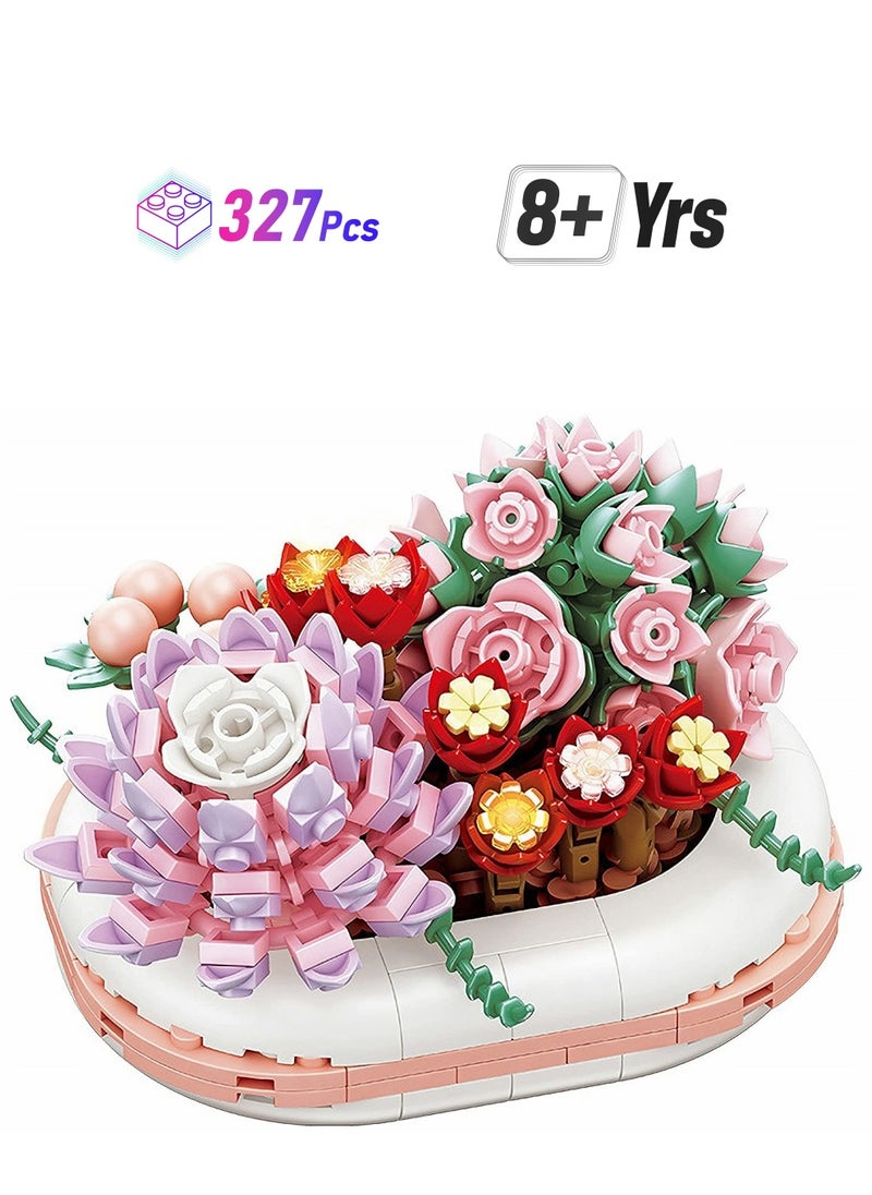 Excefore Succulents Building Set Cute Botanical Collection,Gifts for Girls Boys Kids 8+ and Adults, Bonsai Plant Garden-Classic Bricks Compatible with Lego (JK2722-Sweetheart-327PCS)  - Image 1