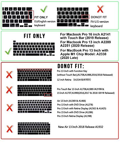 WYGCH Arabic Language Silicone Keyboard Cover Skin for MacBook Pro 16 inch A2141 2019 2020 Pro 13.3 inch A2338 M1/A2251/A2289 with Touch Bar and Touch ID EU Layout - Image 2