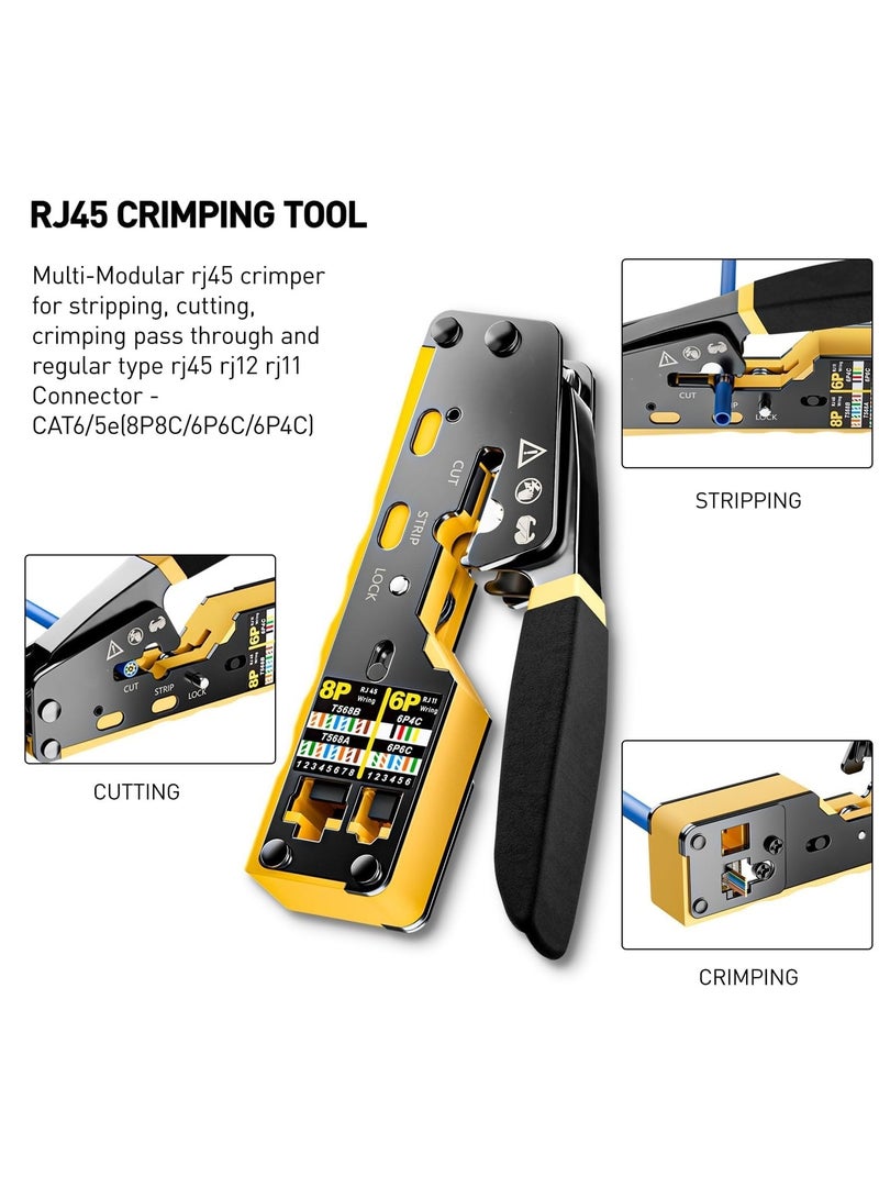 Ethernet Networking Tool Set with Cable Testing, Multiple Strippers, Blades, 50 Cat6 Pass Through Connectors, and Strain Relief Boots. - Image 2