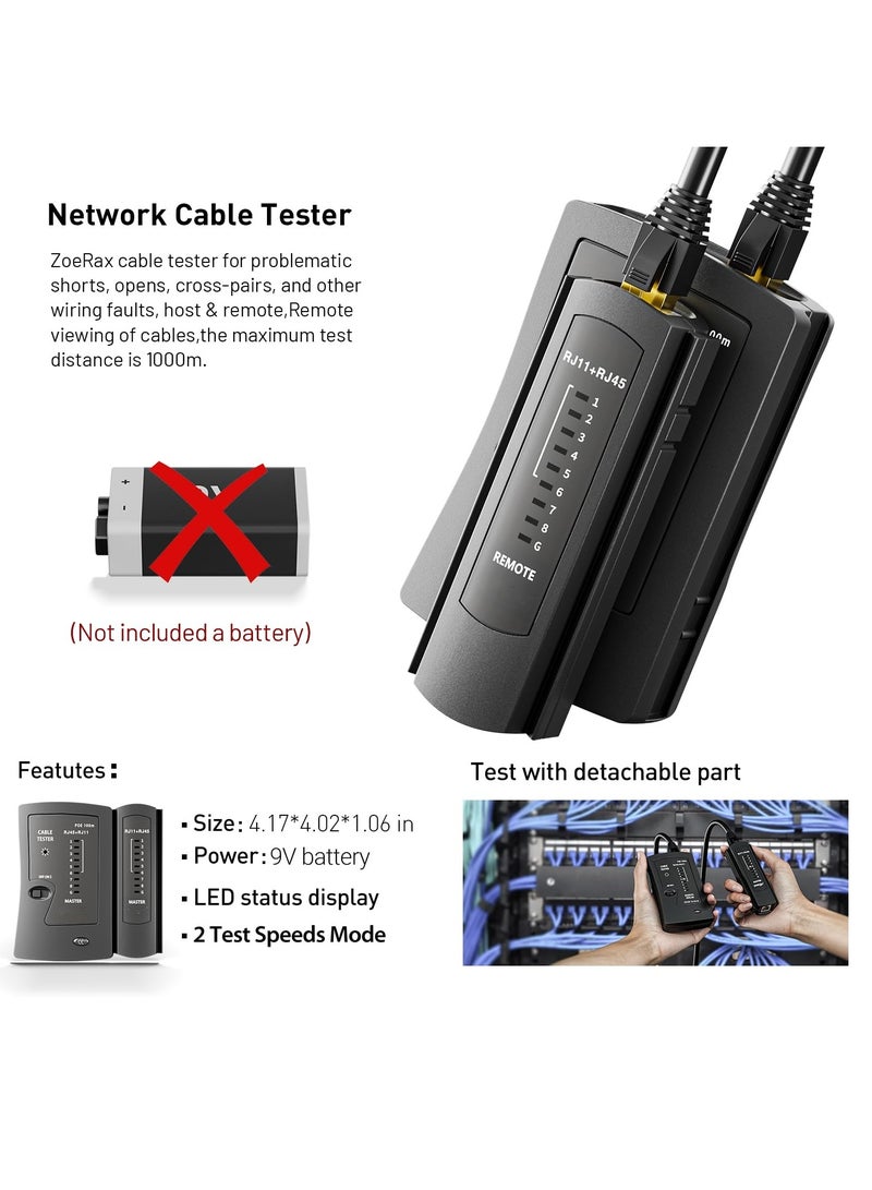 Ethernet Networking Tool Set with Cable Testing, Multiple Strippers, Blades, 50 Cat6 Pass Through Connectors, and Strain Relief Boots. - Image 4