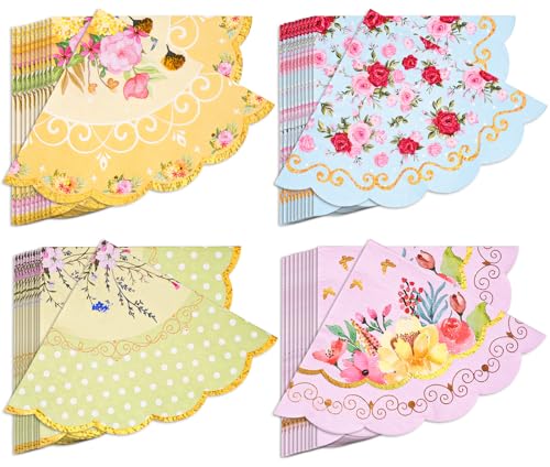 homix Floral Tea Party Napkins 100 pcs Scalloped Guest Paper Napkins for Wedding Bridal Shower Baby Shower Tea Party Decorations - Image 2