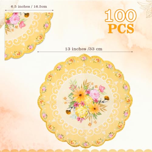homix Floral Tea Party Napkins 100 pcs Scalloped Guest Paper Napkins for Wedding Bridal Shower Baby Shower Tea Party Decorations - Image 5