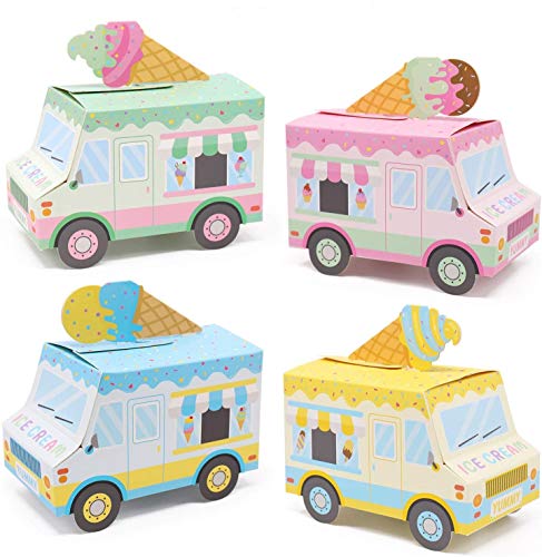 Bessmoso Ice Cream Party Favor Boxes Ice Cream Truck Shape Treat Boxes for Summer Goodie Candy Boxes Sprinkles Themed Baby Shower Kids Birthday Party Centerpieces Table Decor Supplies Set of 12 - Image 1