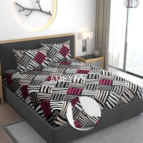 AMEYAA Elastic Fitted Warm Flannel Bedsheet King Size Warm Velvet Bedsheet for Winter Double Bed | 2 Pillow Covers, Size - 72 x 78 Inches - Image 2