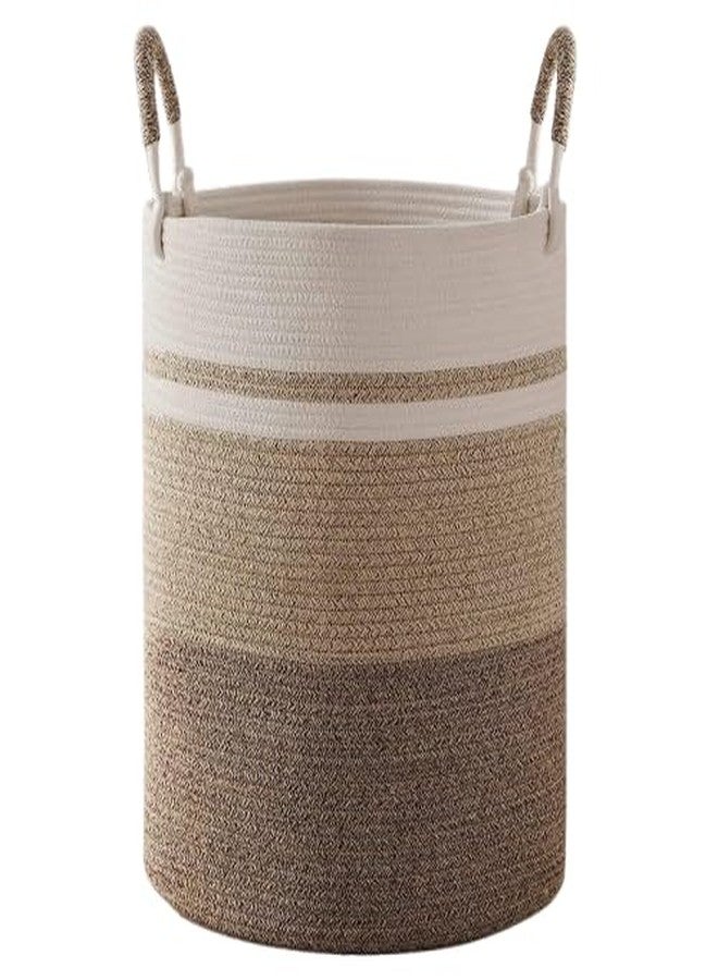 Handcuffs Storage Basket with Handles Foldable Laundry Hamper Woven Rope Multipurpose Cloth & Toys Storage Organizer for Home Bedroom & Living Room (Brown) - Image 1